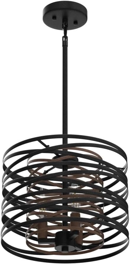 Black Rustic Wood Texture Drum Pendant Light
