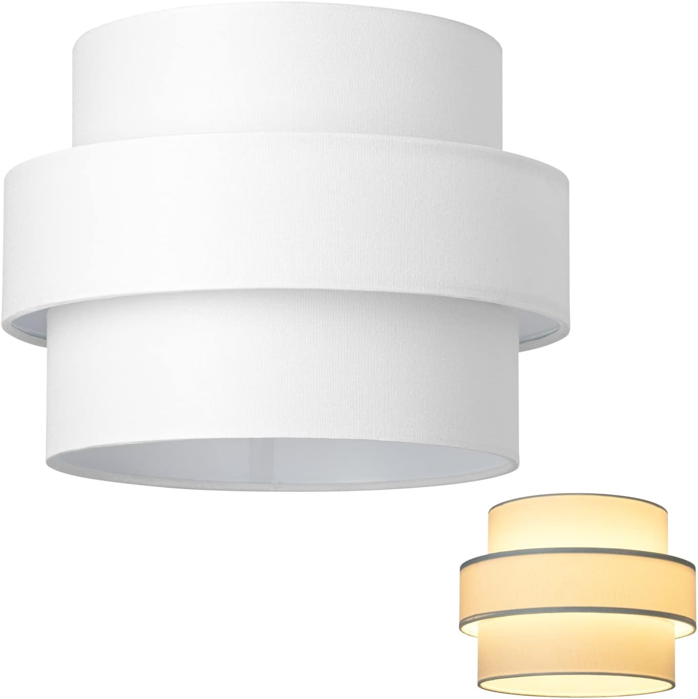 White Handmade TR Fabric 3-Tier Drum Lamp Shade