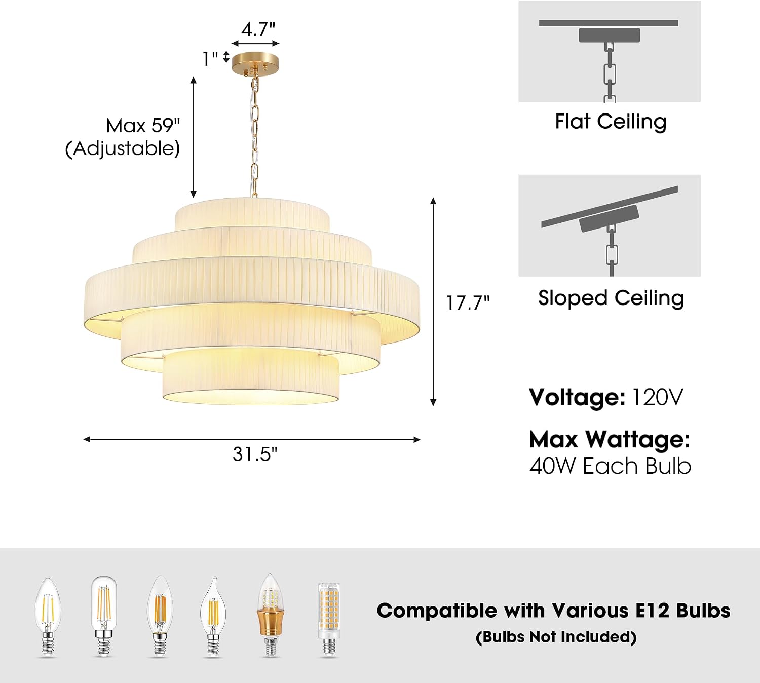 Gold 5-Layer Linen Drum Chandelier
