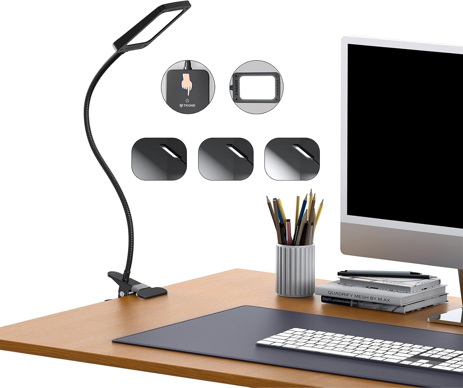 1000LM Long Gooseneck Clamp Desk Lamp
