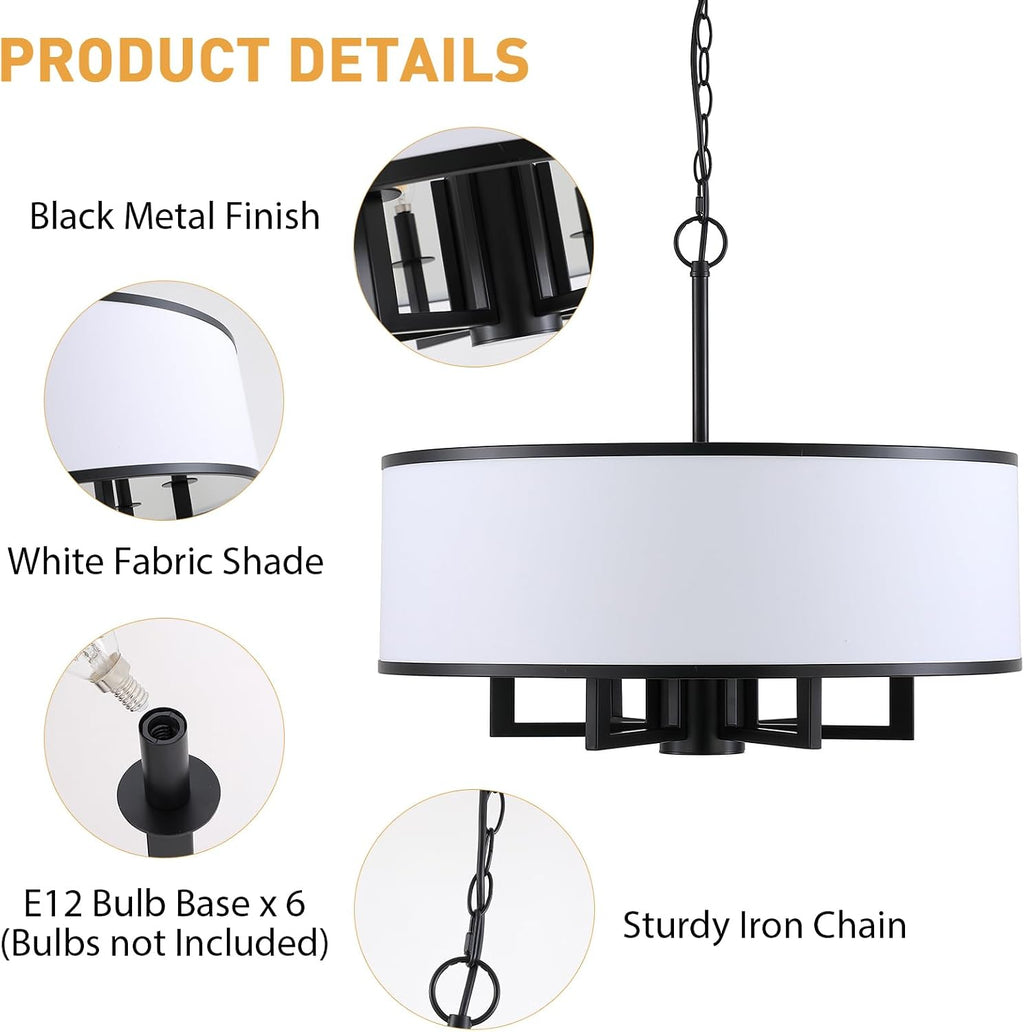 Black White Drum 6-Light Chandelier