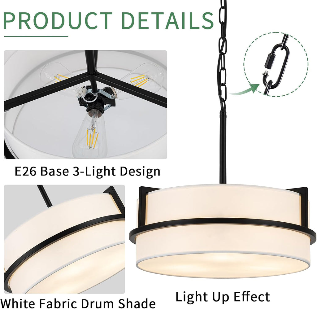 White Linen 3-Light Drum Chandelier
