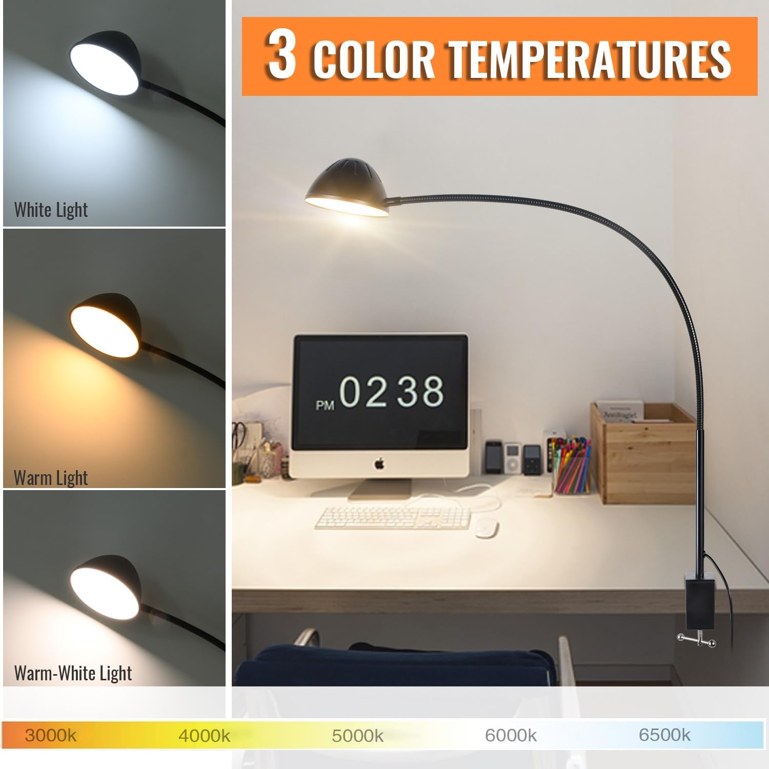 10W 31 Inch Flexible Gooseneck Clamp Desk Lamp