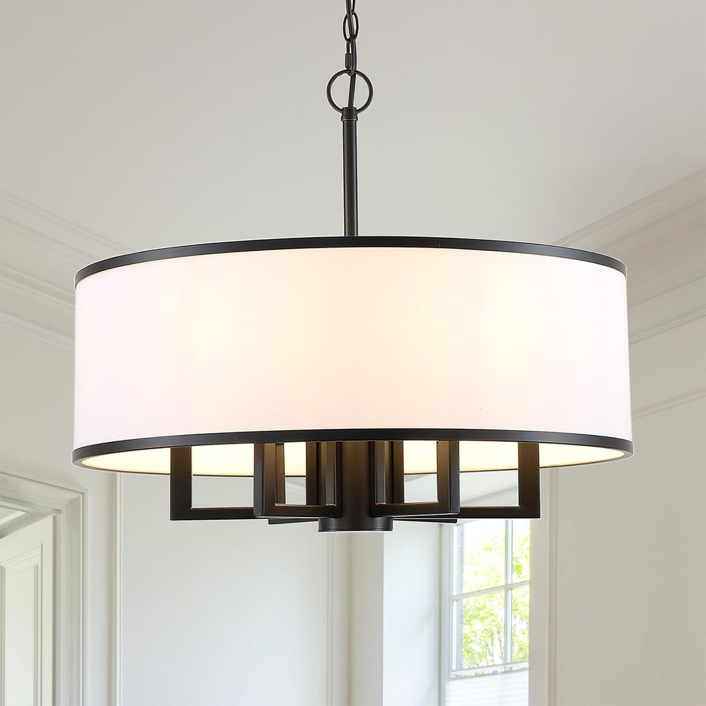 Black White Drum 6-Light Chandelier