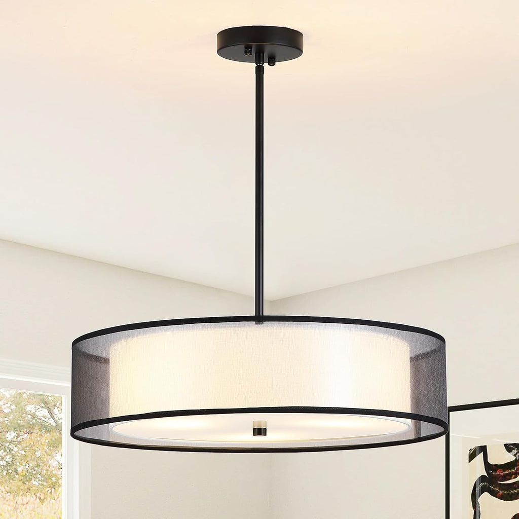 Black Double Drum Fabric Chandelier