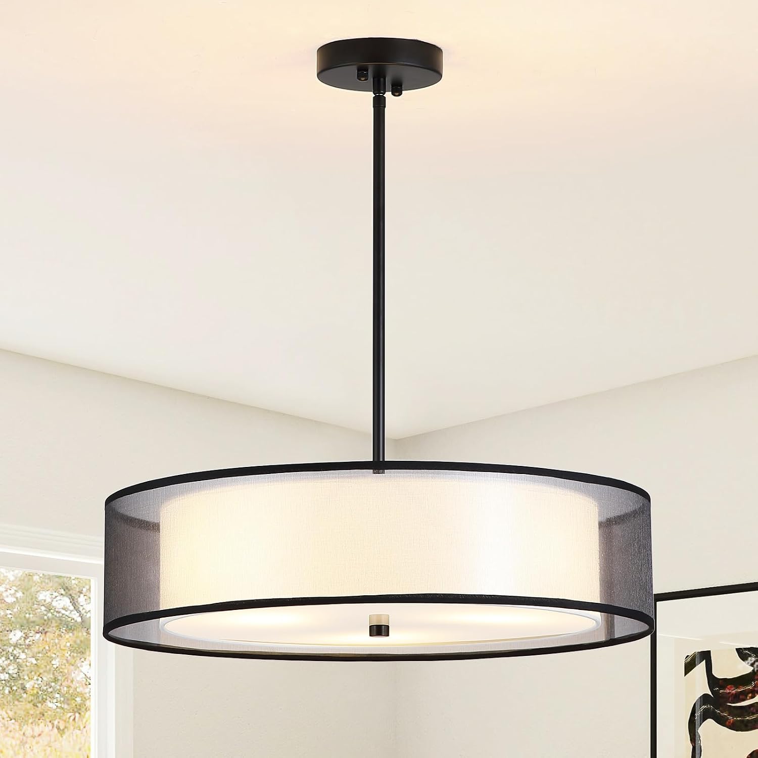 Black Double Drum Fabric Chandelier