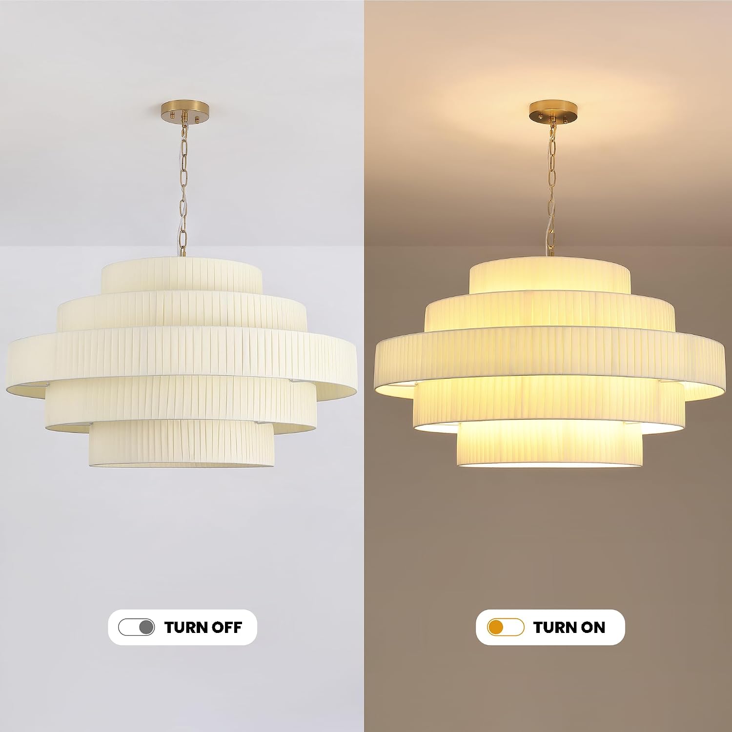 Gold 5-Layer Linen Drum Chandelier