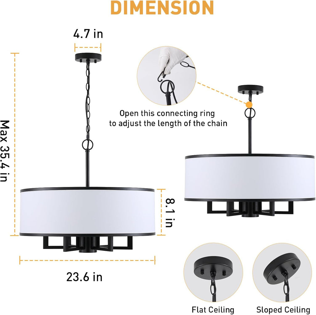 Black White Drum 6-Light Chandelier