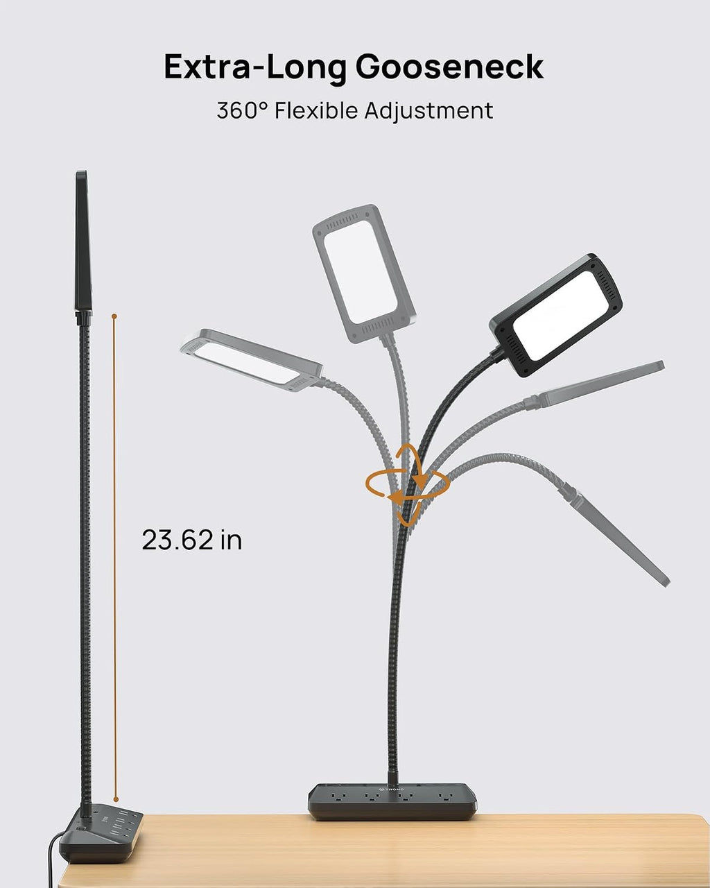 Gooseneck Clamp Desk Lamp With Power Strip