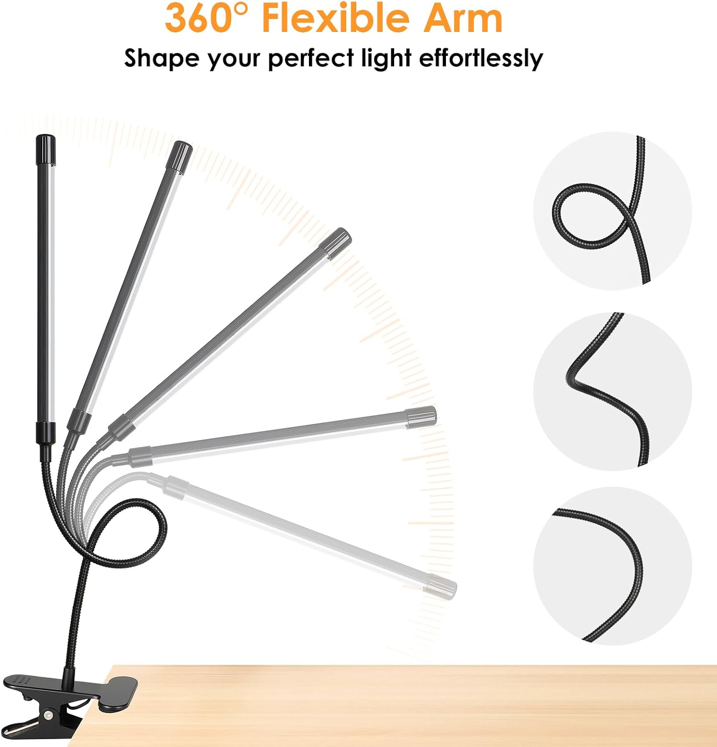 3-Head Wide Lighting Clamp Desk Lamp
