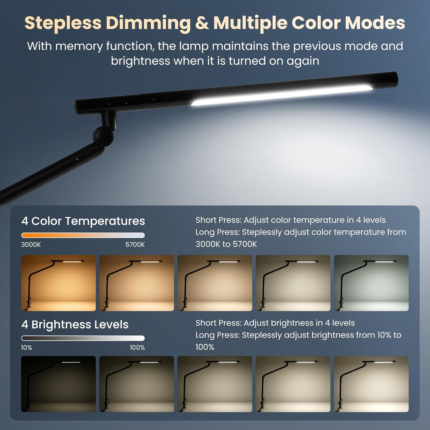 18W RGB Dual Swing Arm Clamp Desk Lamp