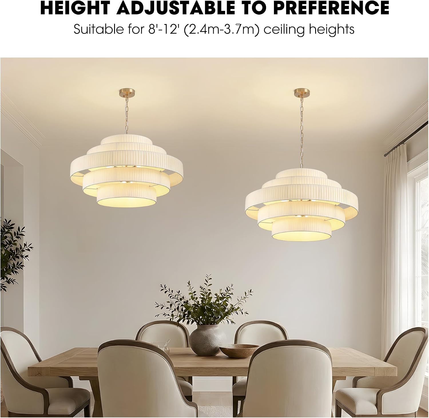 Gold 5-Layer Linen Drum Chandelier