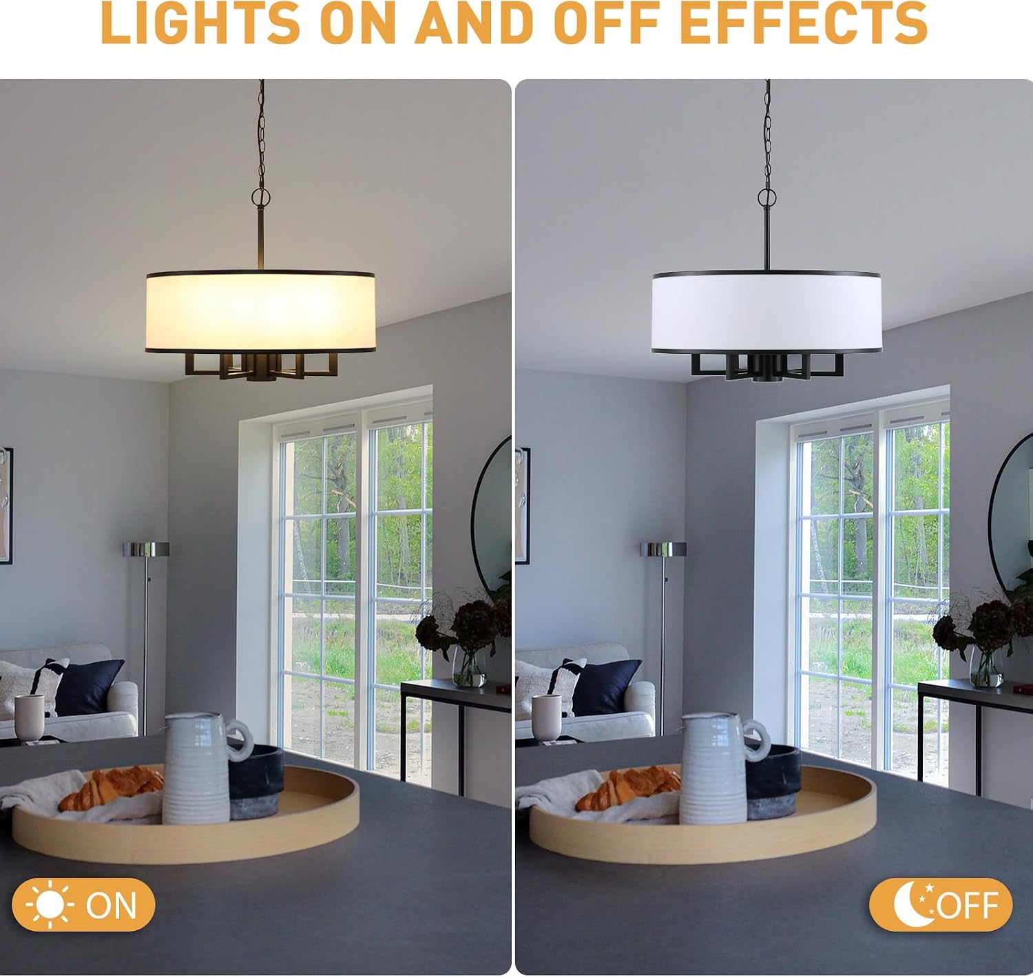Black White Drum 6-Light Chandelier