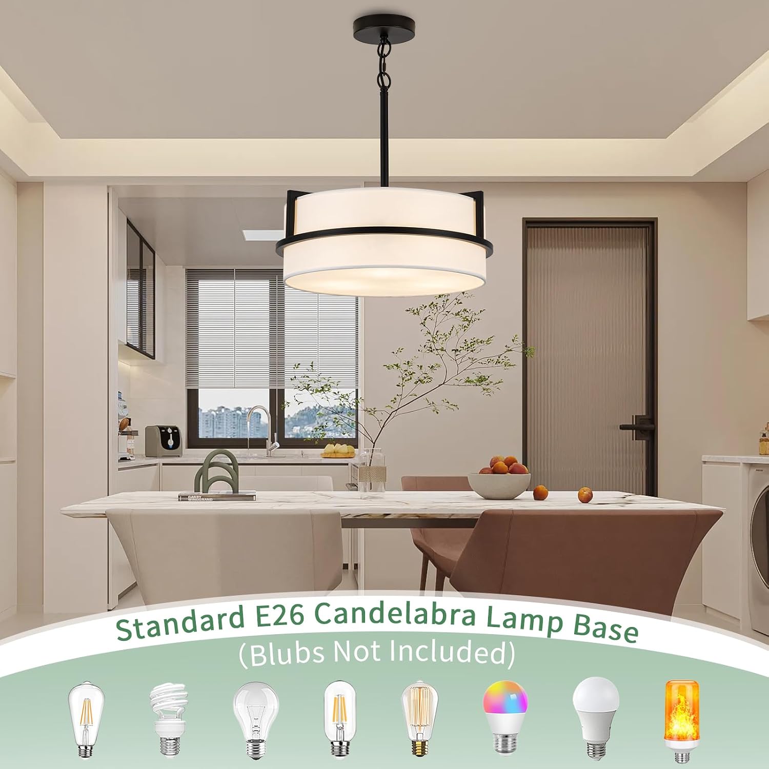 White Linen 3-Light Drum Chandelier