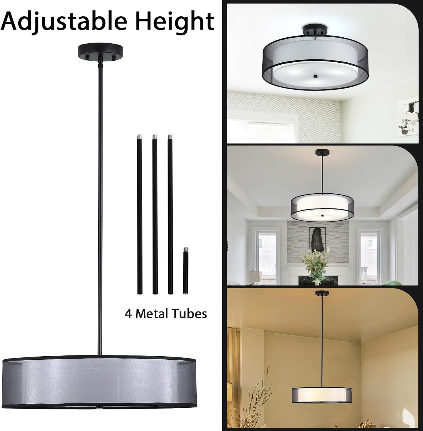 Black Double Drum Fabric Chandelier