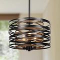 Black Rustic Wood Texture Drum Pendant Light