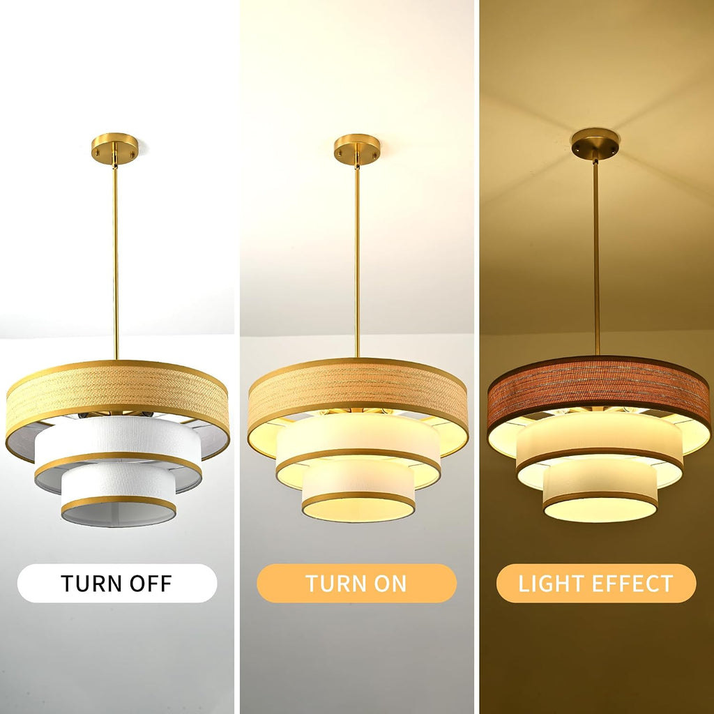 Golden Drum Linen Shade Farmhouse Chandelier