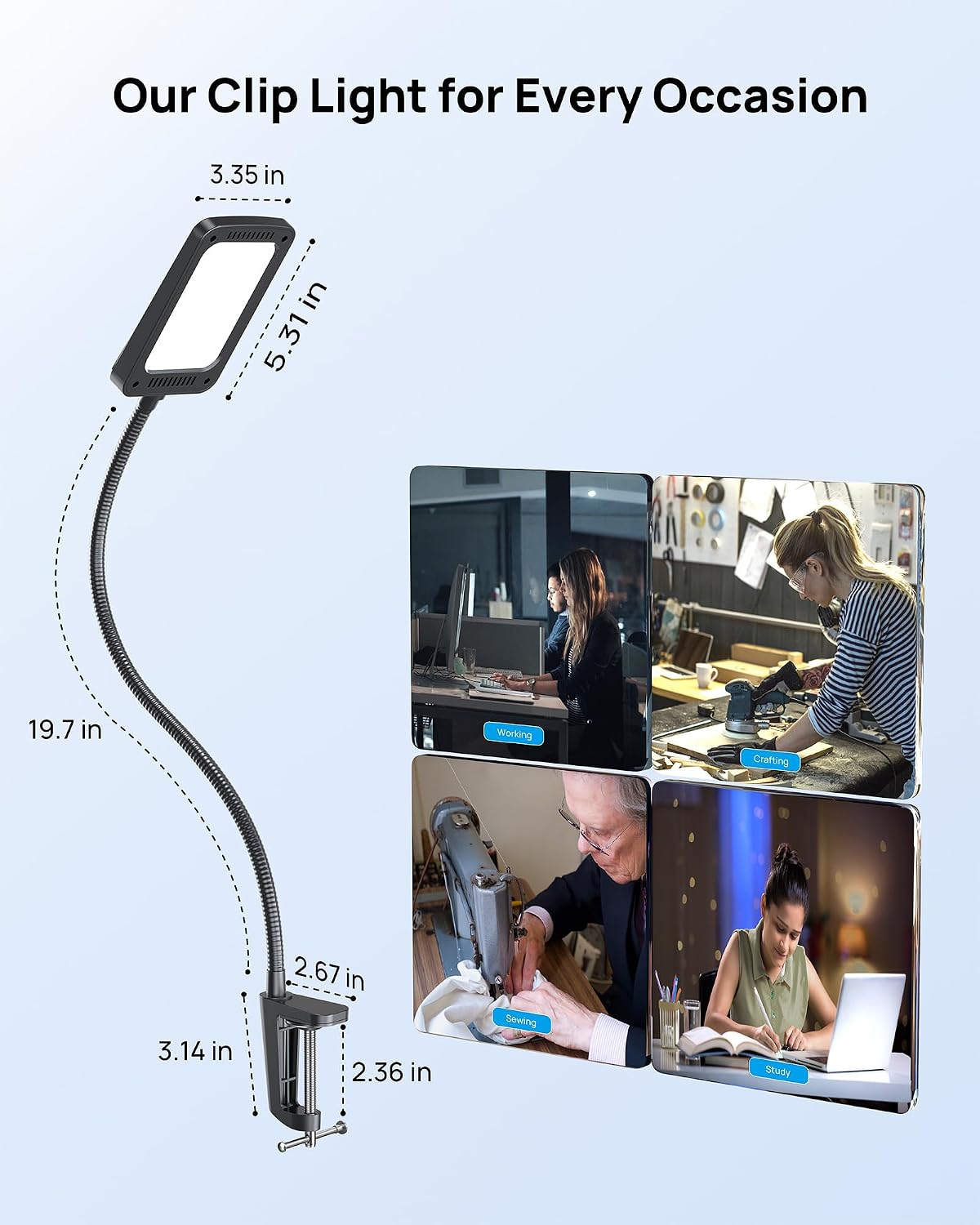 Long Gooseneck 1000LM Clamp Desk Lamp