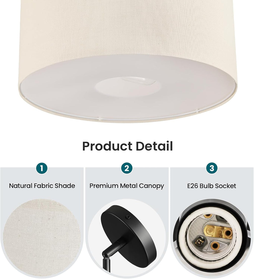 3-Light Linen Drum Farmhouse Pendant Light