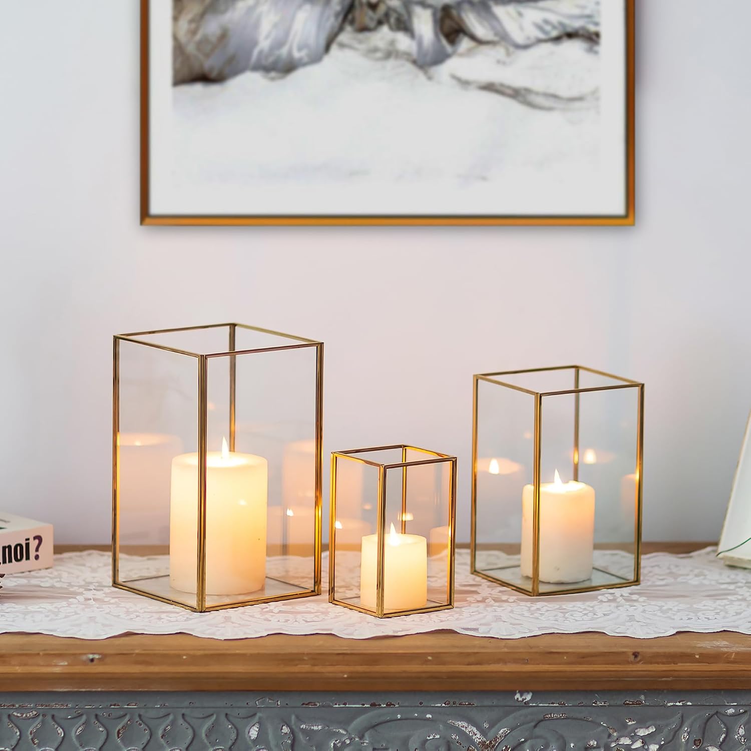 Black Square Hurricane Candle Holders
