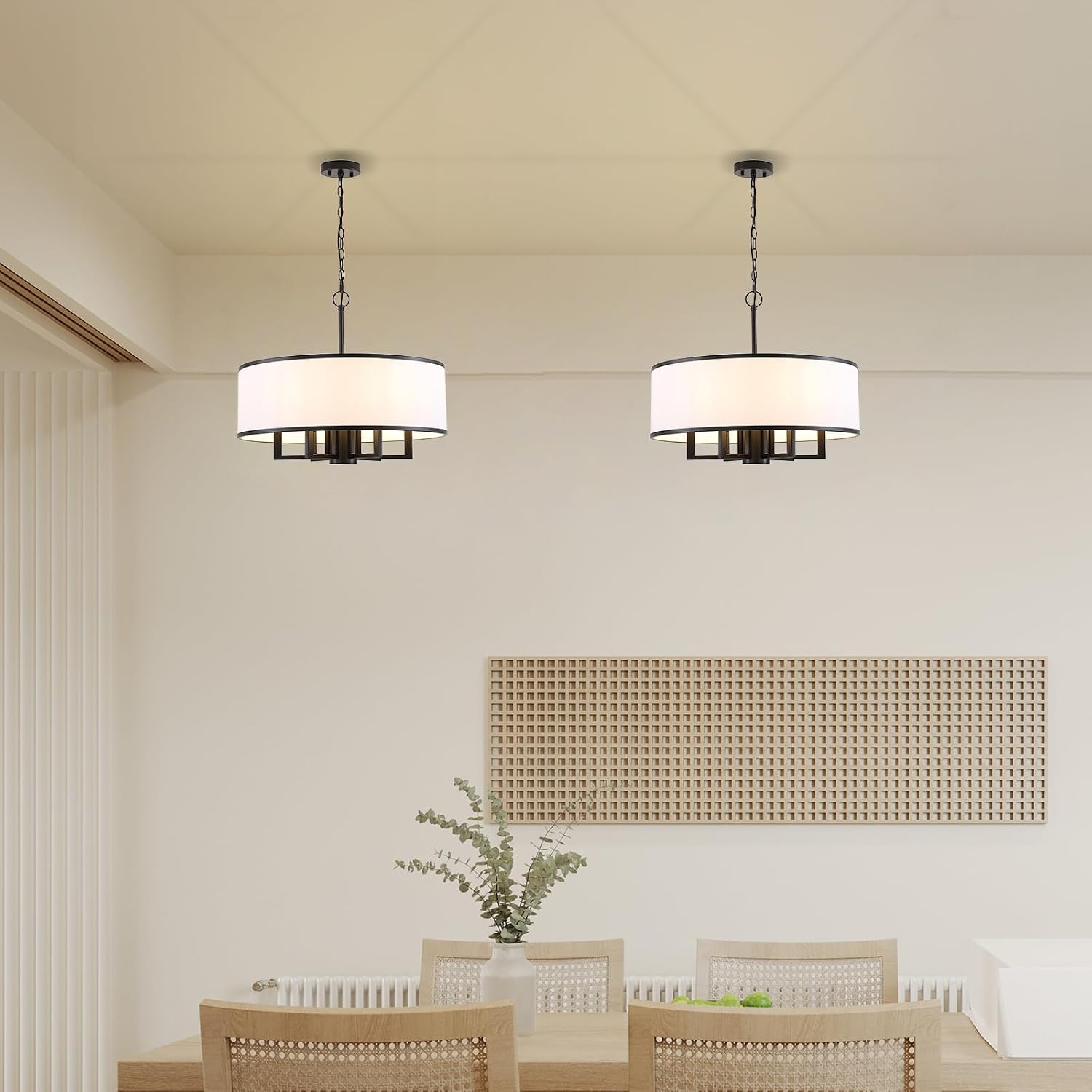 Black White Drum 6-Light Chandelier