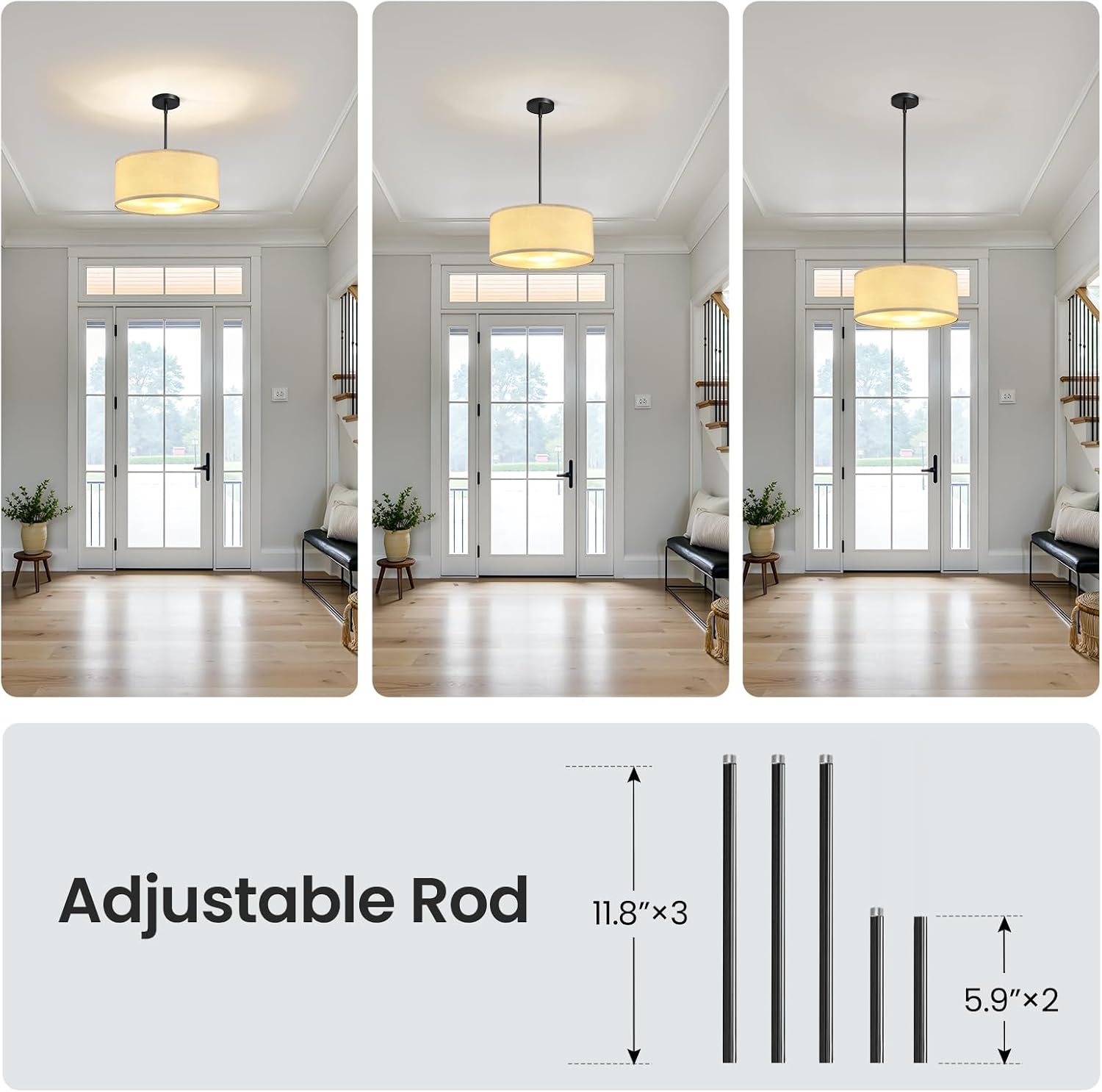 3-Light Linen Drum Farmhouse Pendant Light
