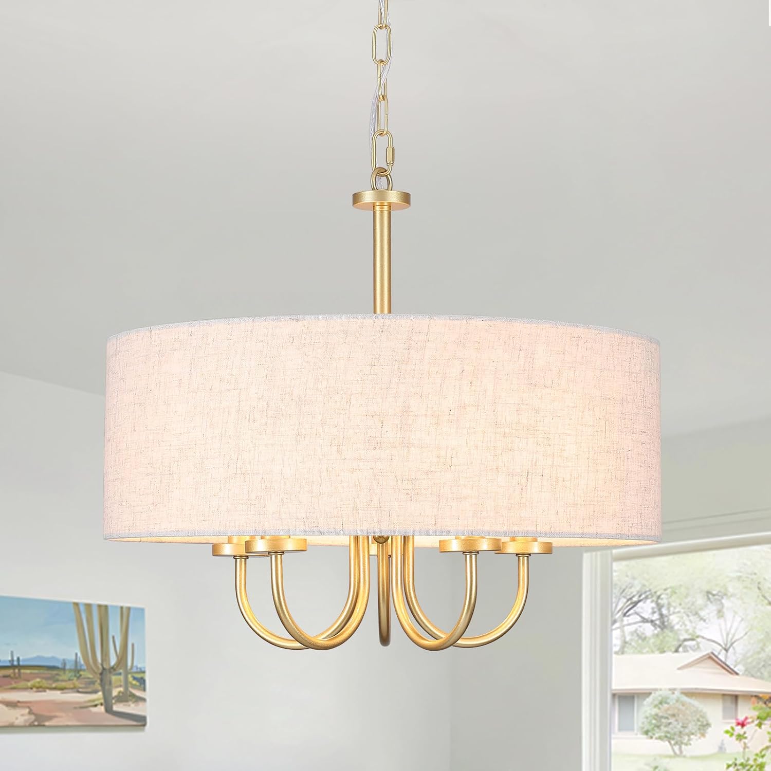 Gold Farmhouse 5-Light Drum Chandelier