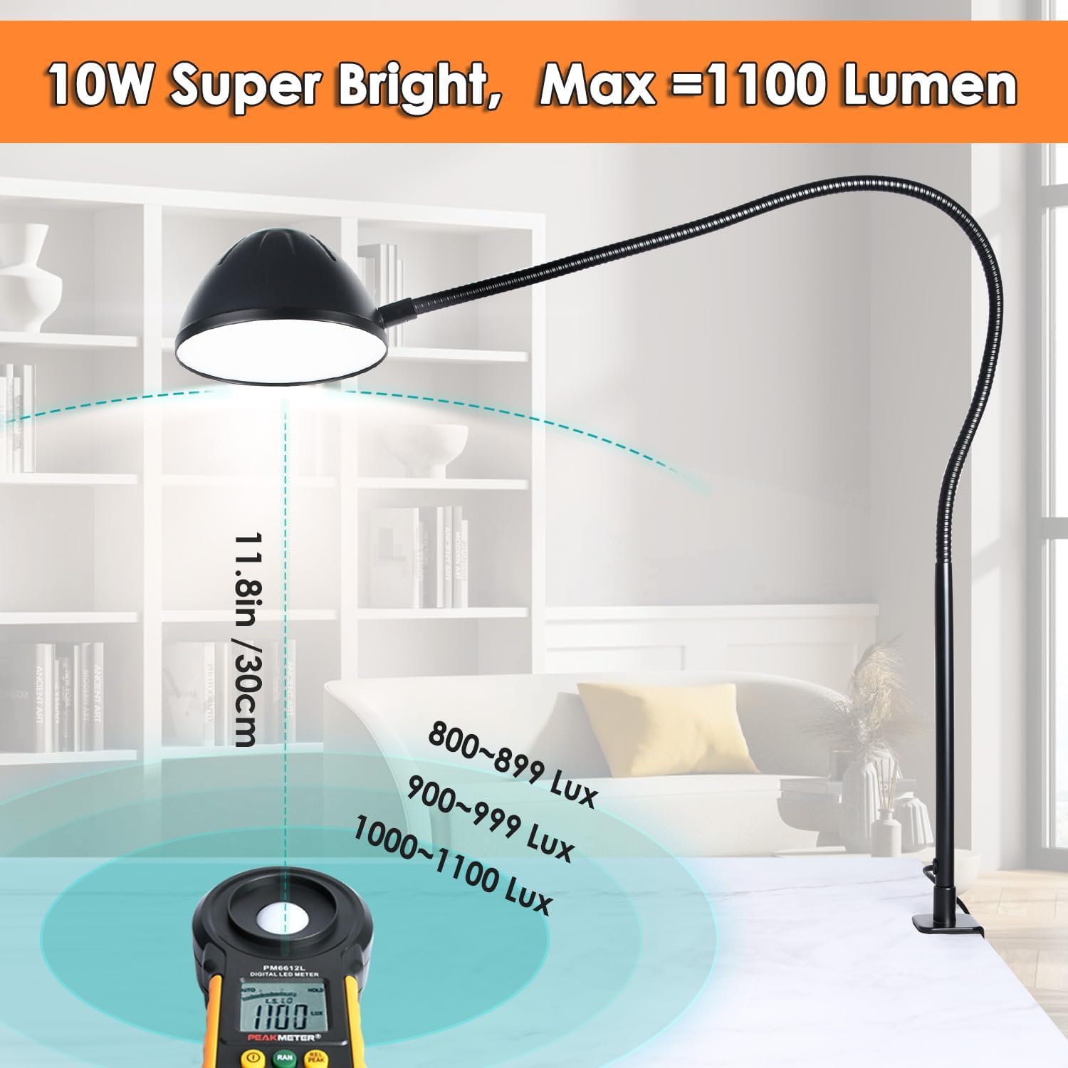 10W 31 Inch Flexible Gooseneck Clamp Desk Lamp