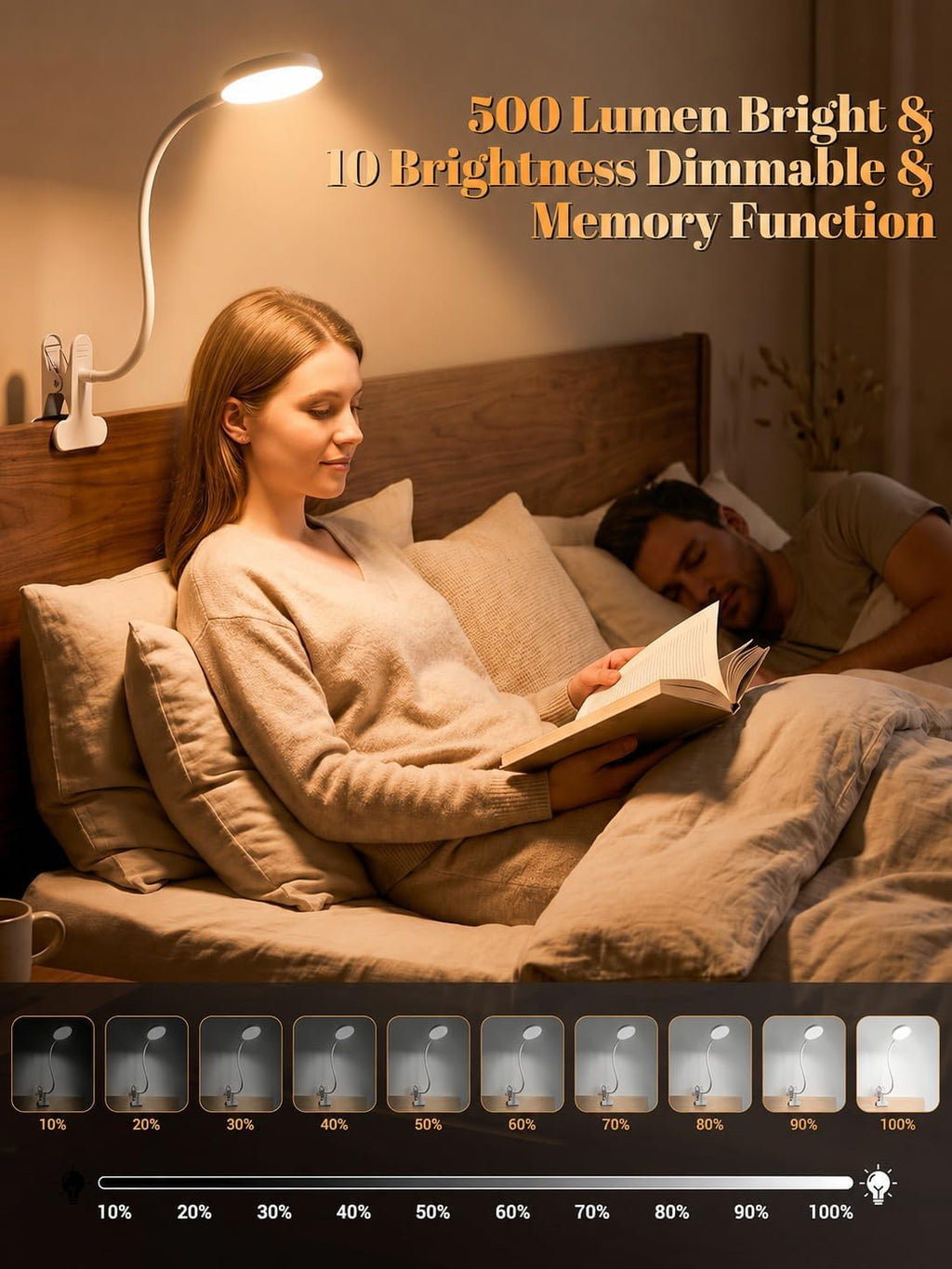 10-Color Dimmable Clip On Reading Lamp