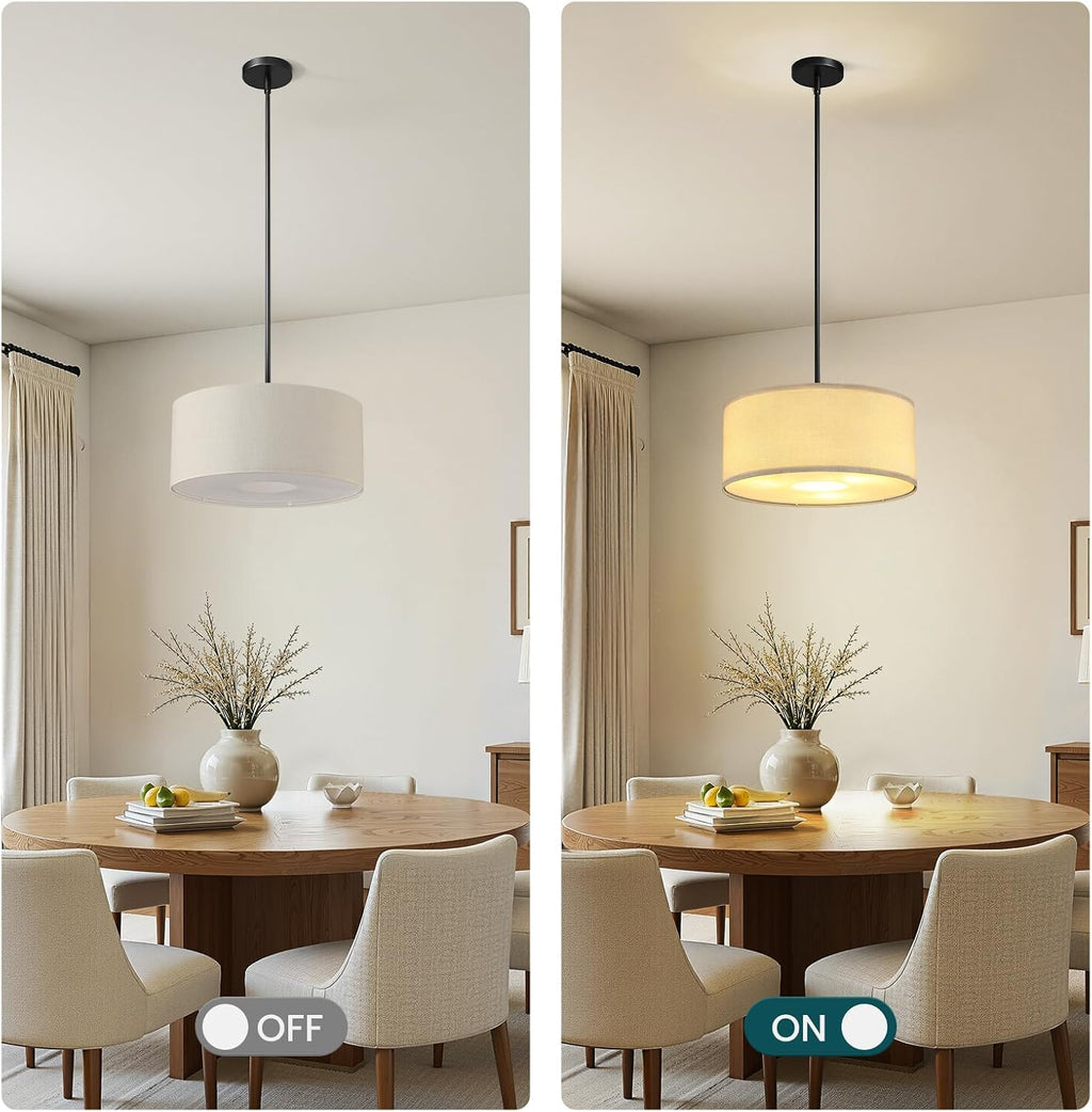 3-Light Linen Drum Farmhouse Pendant Light