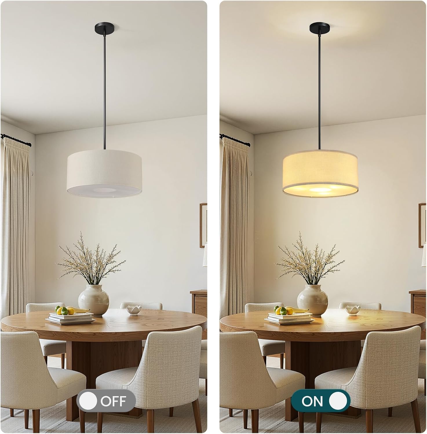 3-Light Linen Drum Farmhouse Pendant Light
