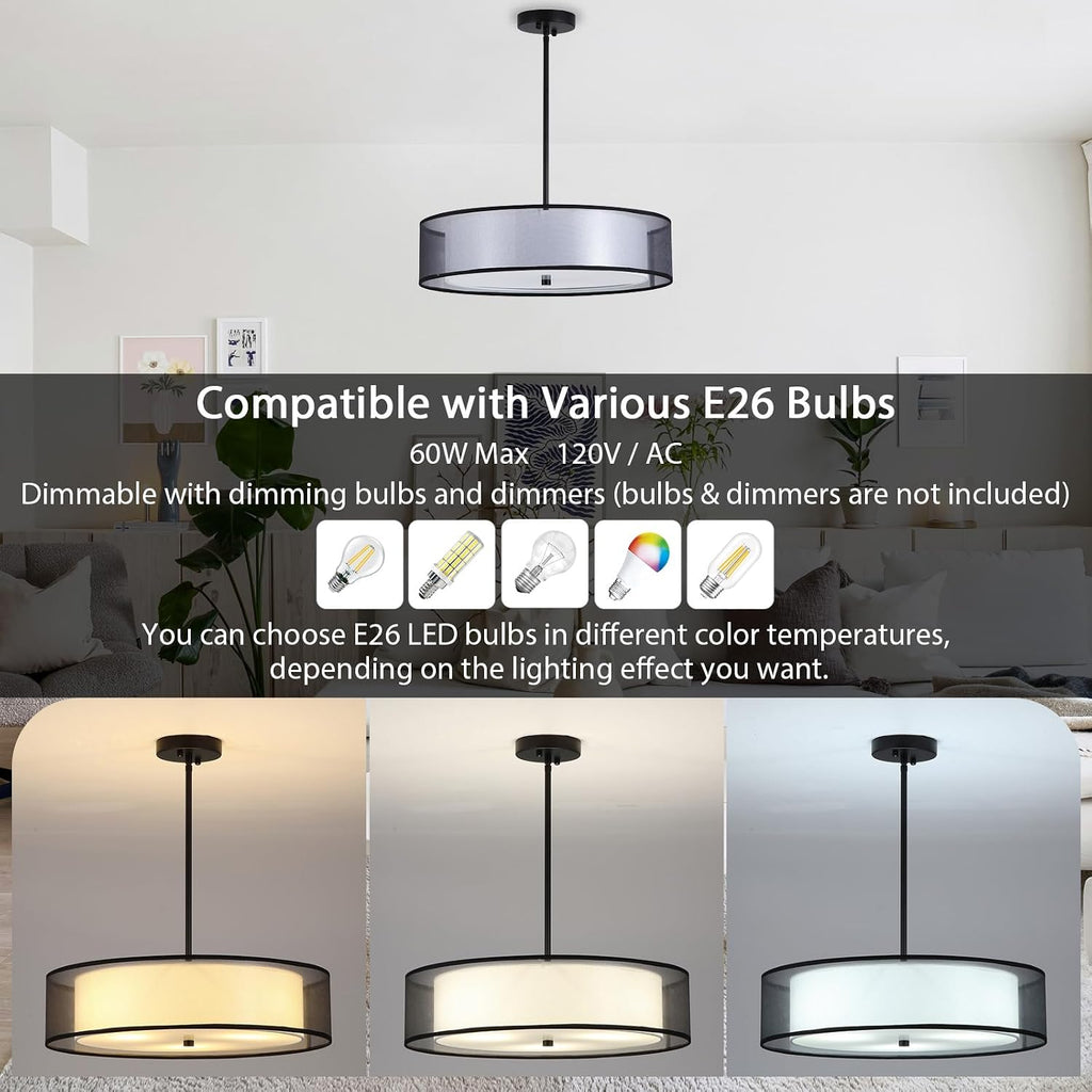 Black Double Drum Fabric Chandelier