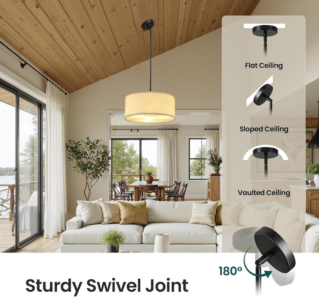 3-Light Linen Drum Farmhouse Pendant Light