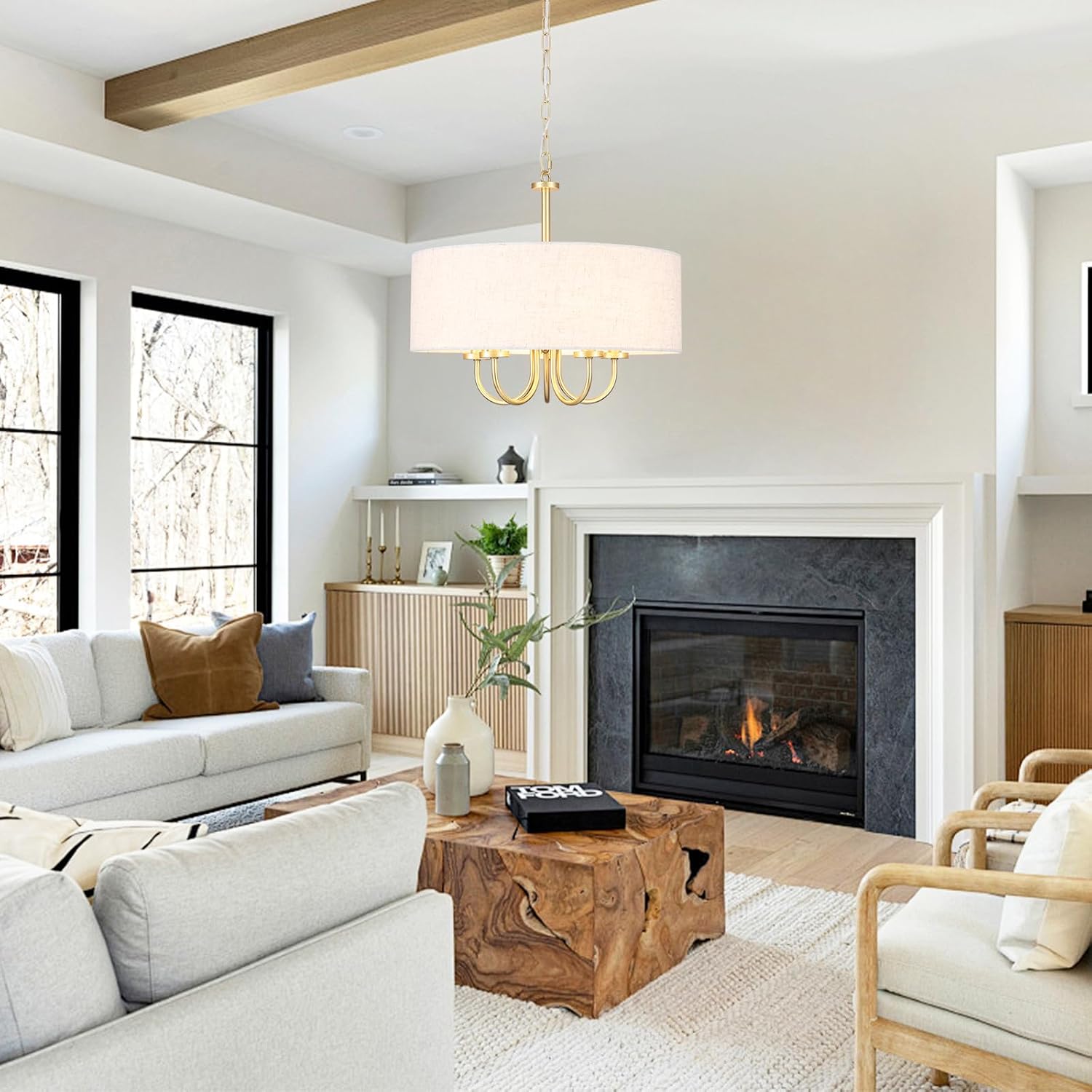 Gold Farmhouse 5-Light Drum Chandelier