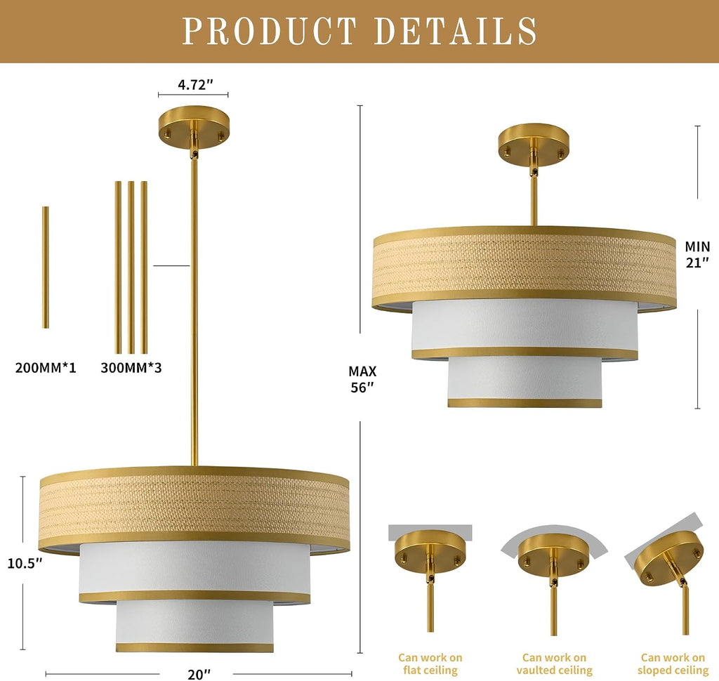 Golden Drum Linen Shade Farmhouse Chandelier