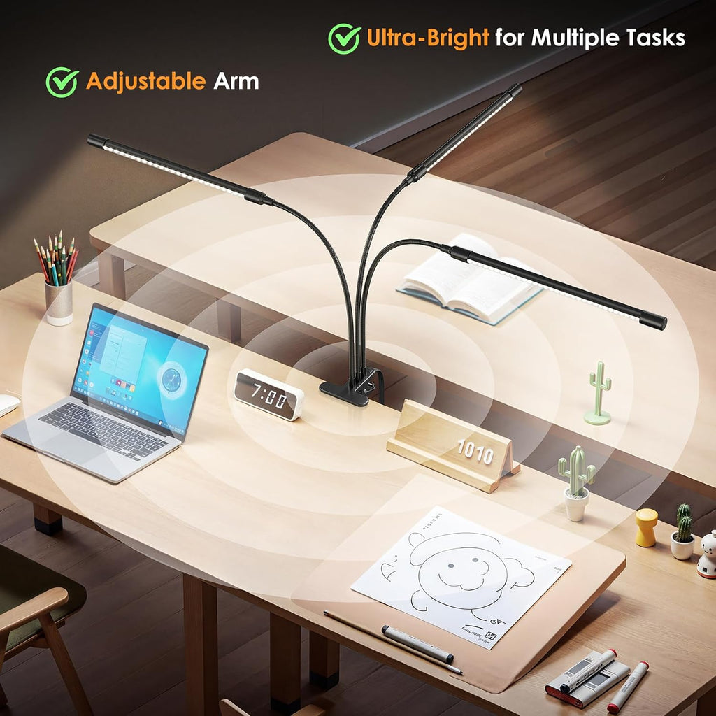 3-Head Wide Lighting Clamp Desk Lamp