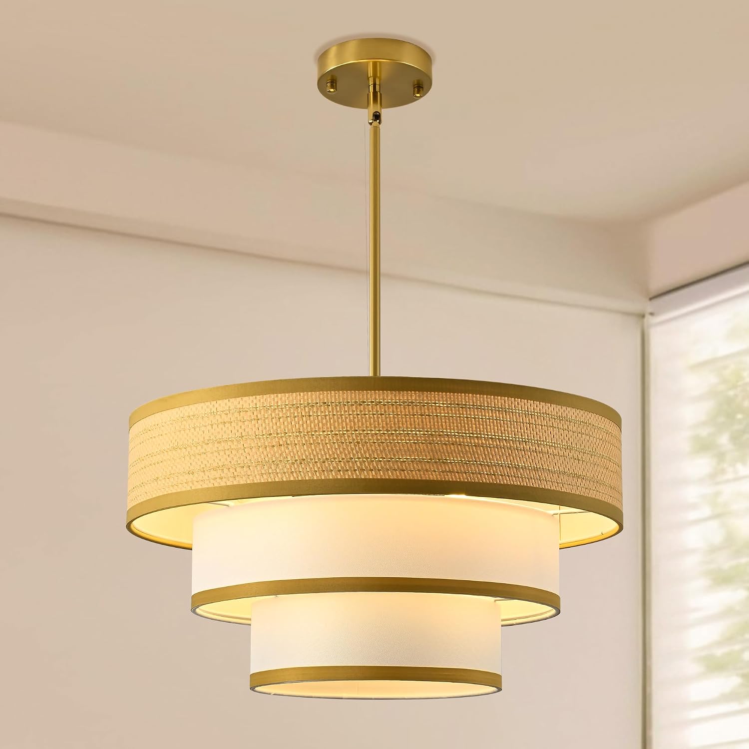 Golden Drum Linen Shade Farmhouse Chandelier