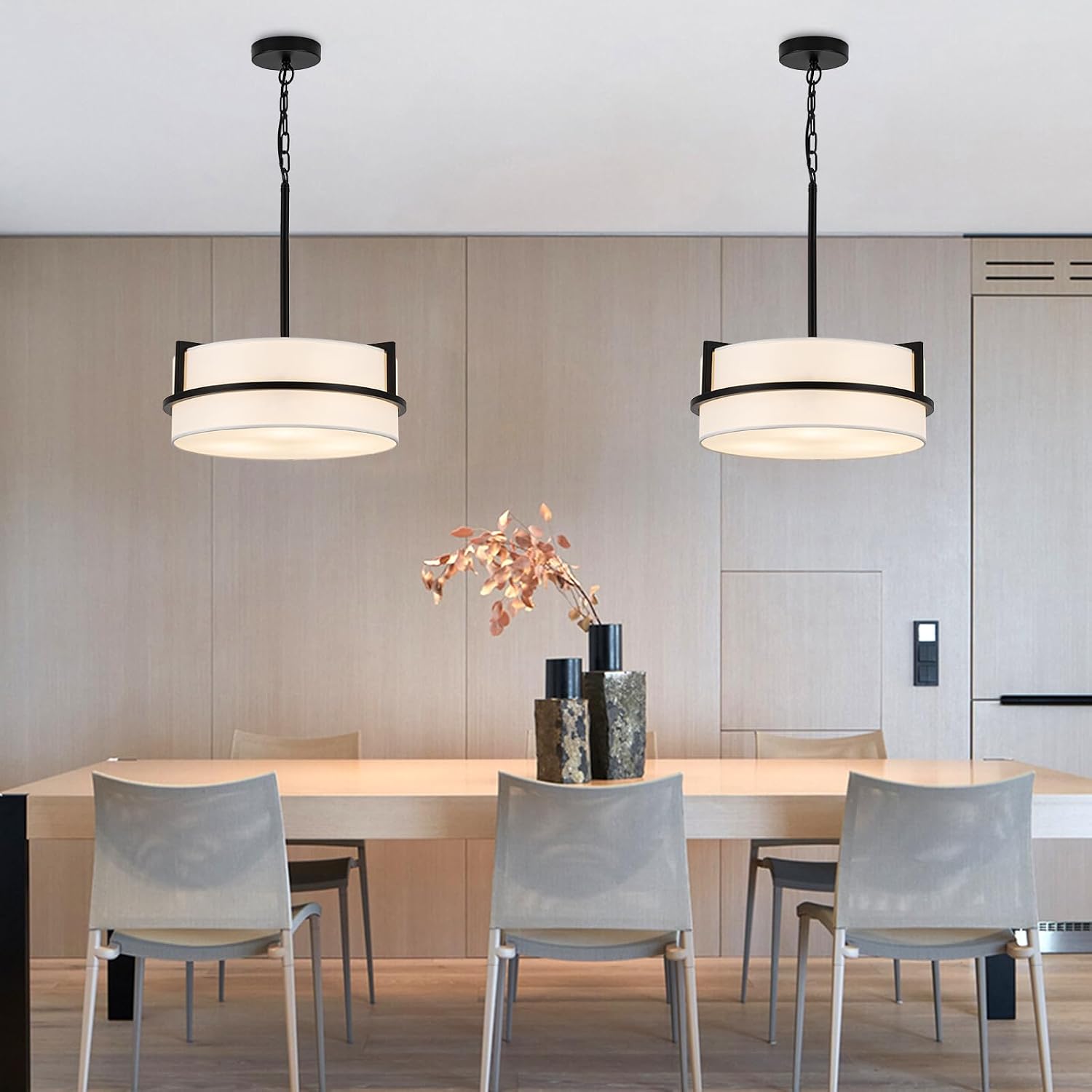 White Linen 3-Light Drum Chandelier