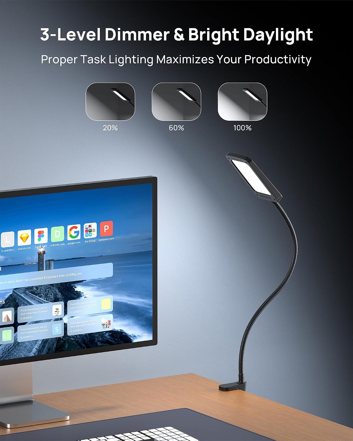 Long Gooseneck 1000LM Clamp Desk Lamp