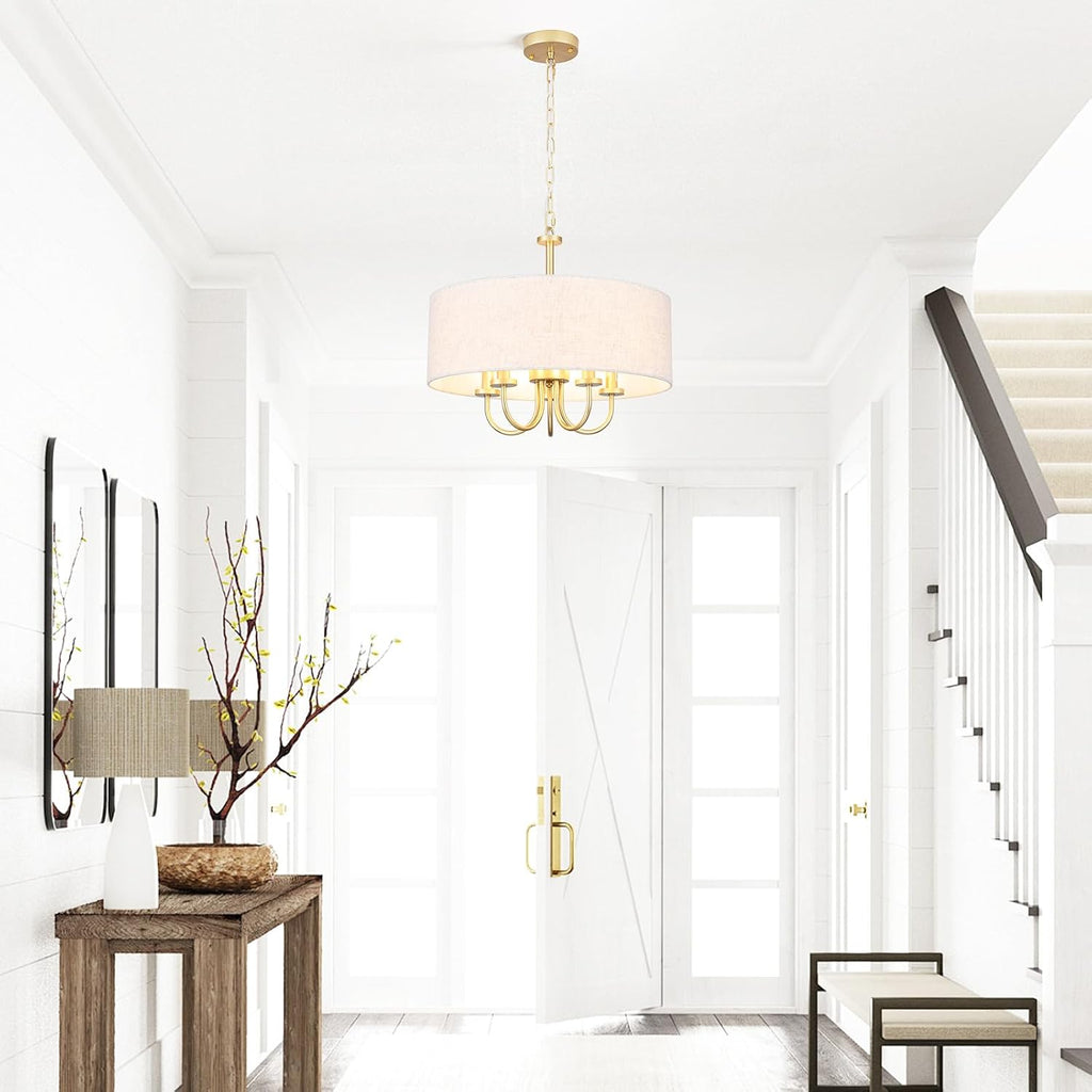 Gold Farmhouse 5-Light Drum Chandelier