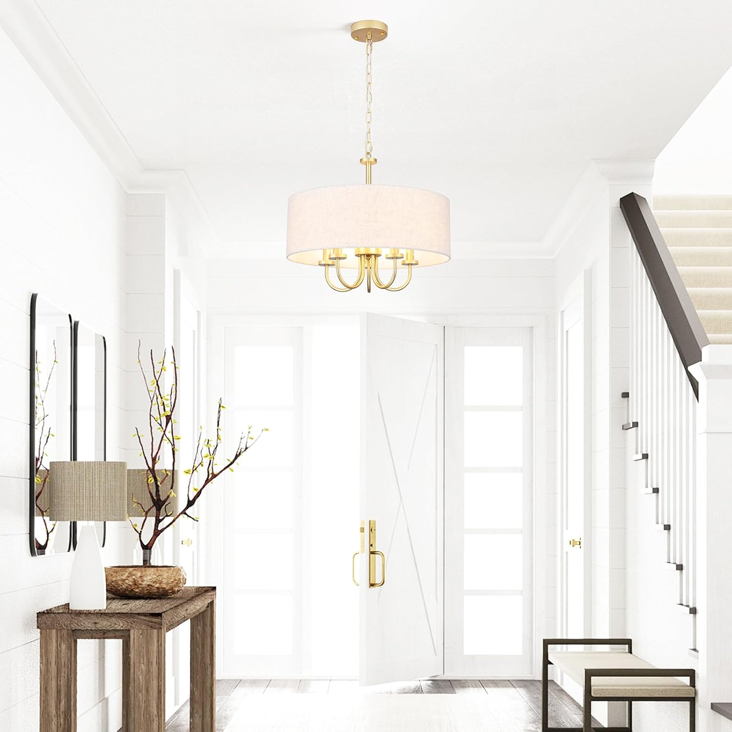 Gold Farmhouse 5-Light Drum Chandelier