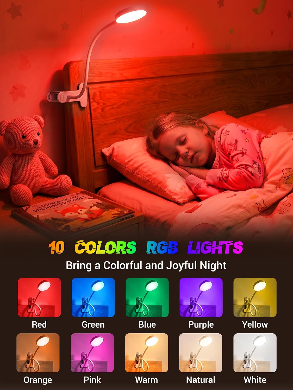 10-Color Dimmable Clip On Reading Lamp