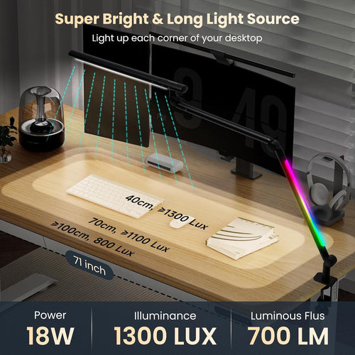 18W RGB Dual Swing Arm Clamp Desk Lamp