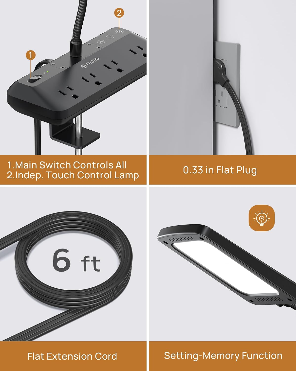 Gooseneck Clamp Desk Lamp With Power Strip