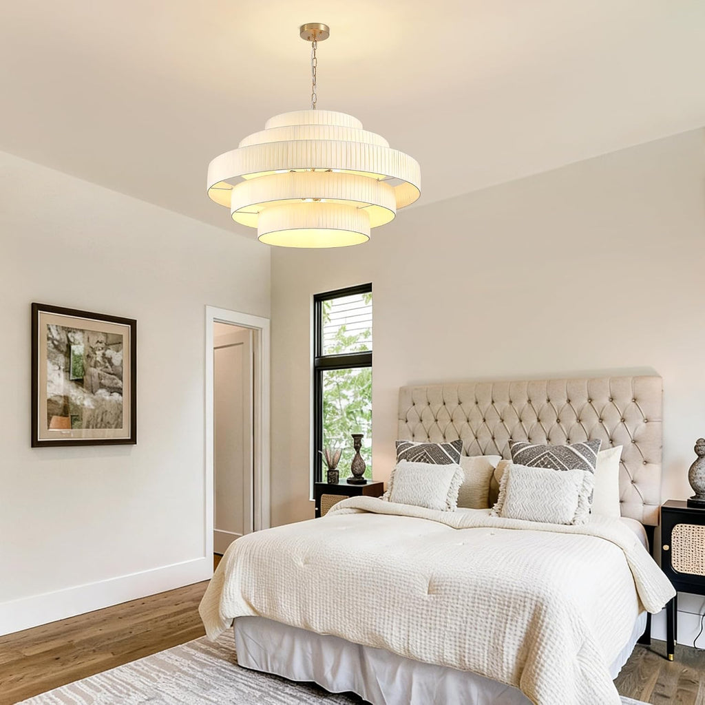 Gold 5-Layer Linen Drum Chandelier