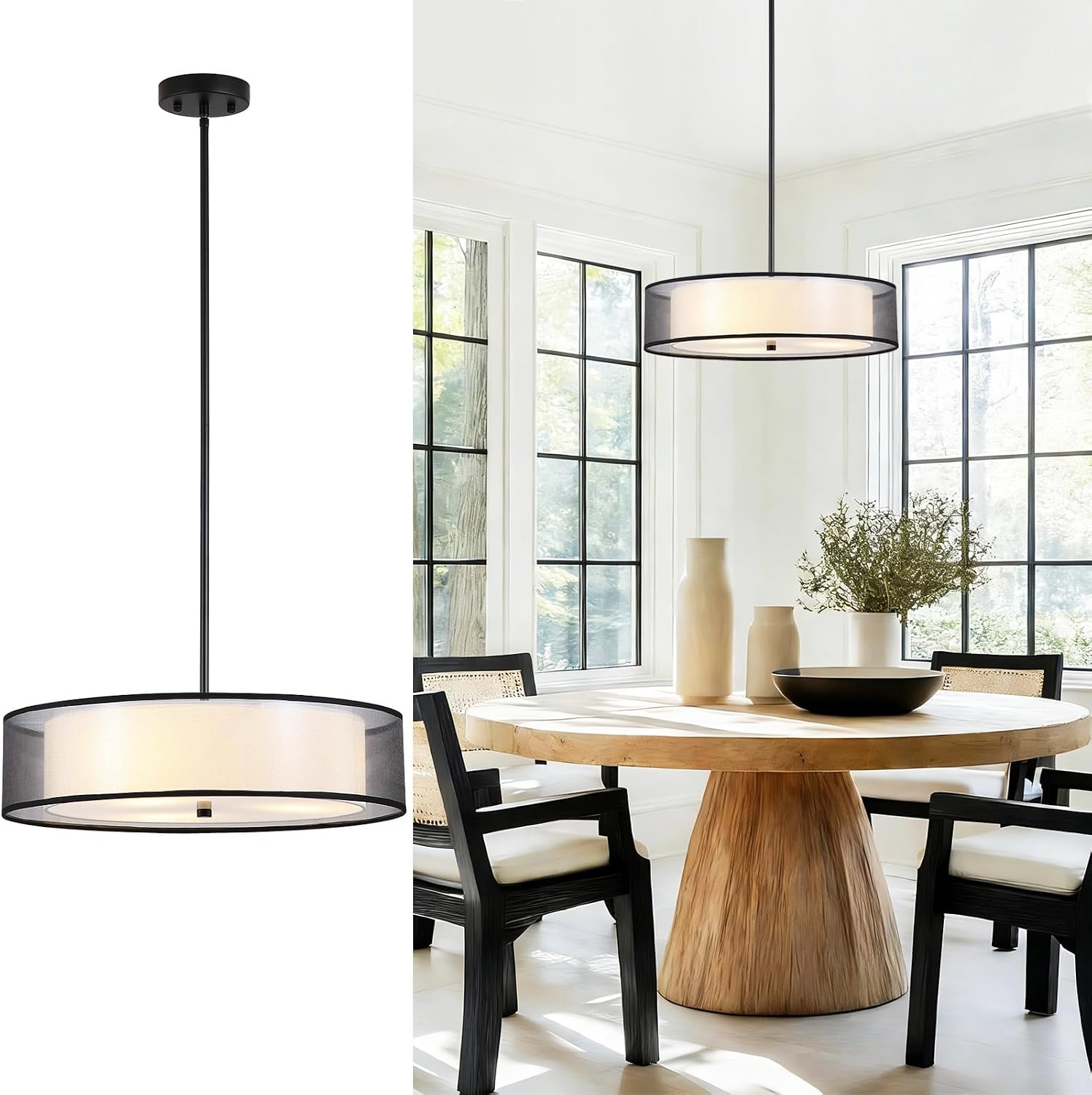 Black Double Drum Fabric Chandelier