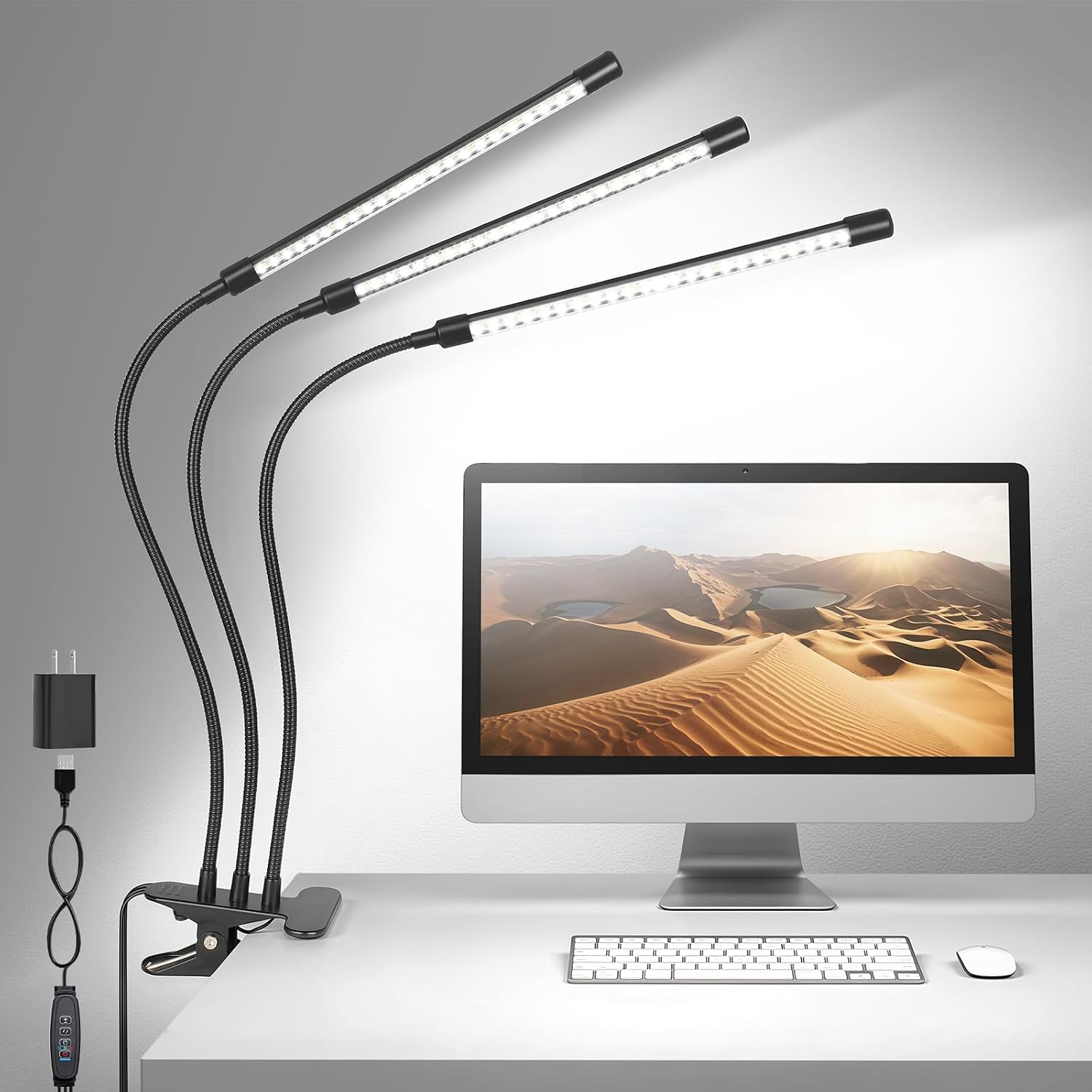 3-Head Wide Lighting Clamp Desk Lamp