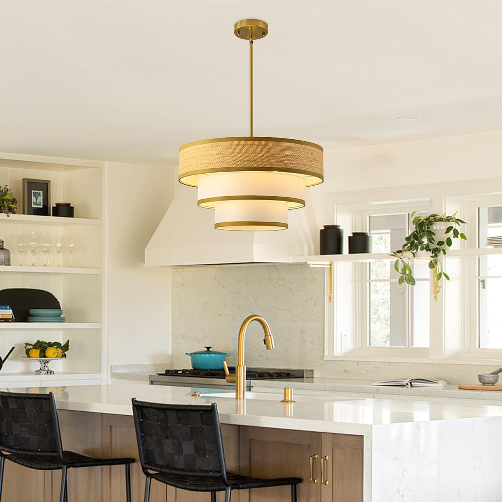 Golden Drum Linen Shade Farmhouse Chandelier
