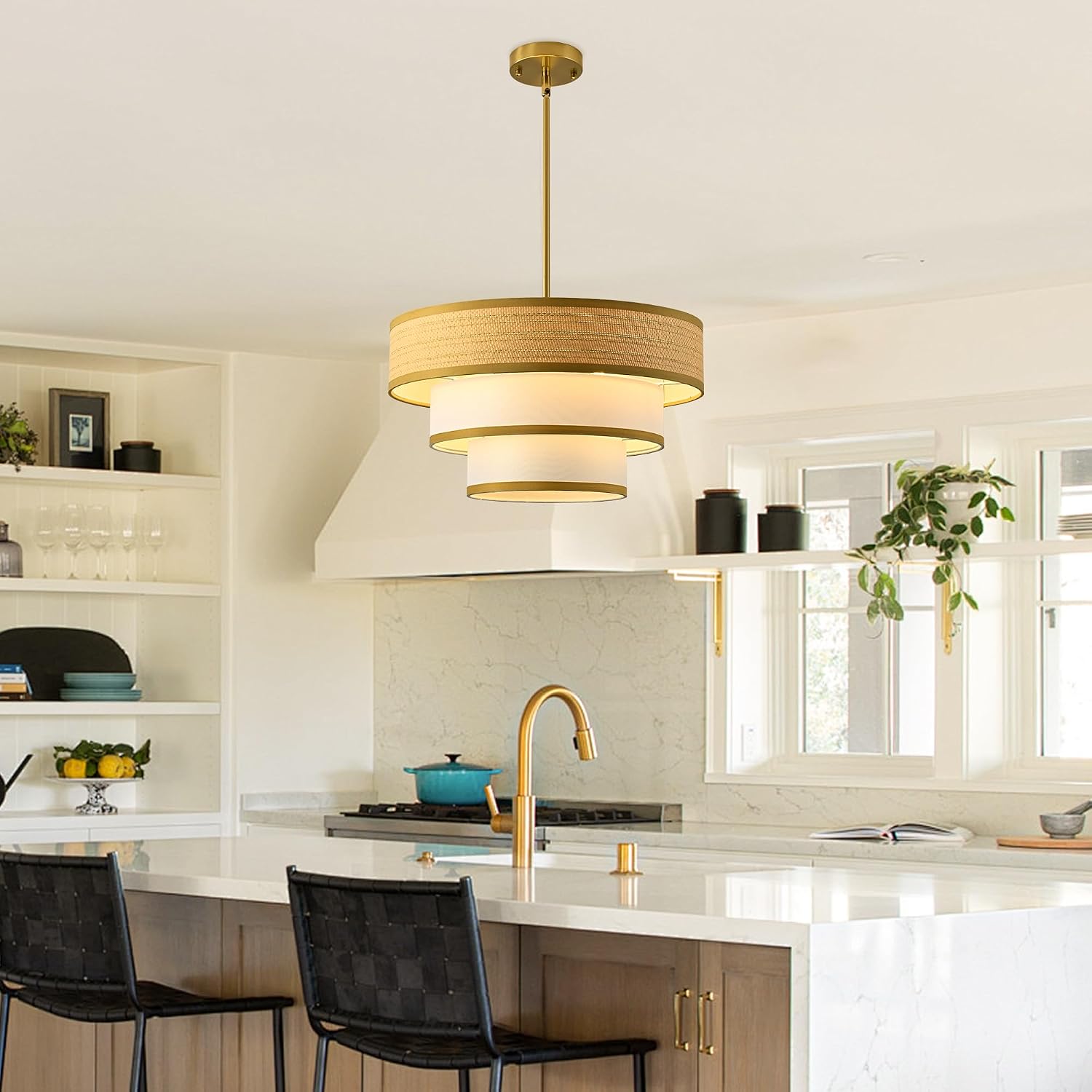 Golden Drum Linen Shade Farmhouse Chandelier