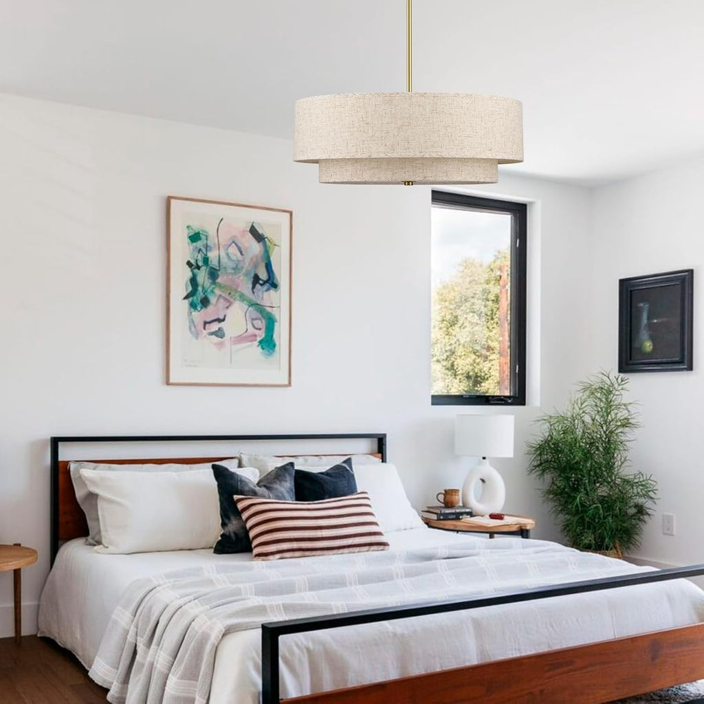 Gold 3-Light Linen Drum Farmhouse Chandelier